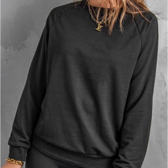 Black Crew Neck Raglan Sleeve Sweatshirt - Picture 2 of 3